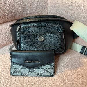 Michael Kors Black Belt Bag and Card Holder Set